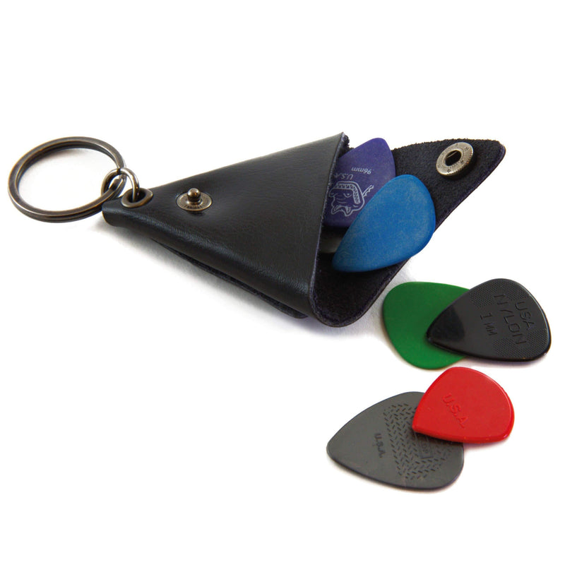 ZUR Guitar Pick Holder Keychain: Triangular Leather Guitar Pick Case Keychain, Holds Up to 12 Guitar Picks, Durable Design, Unisex Vintage Style, Metal O-Ring and Snap Button