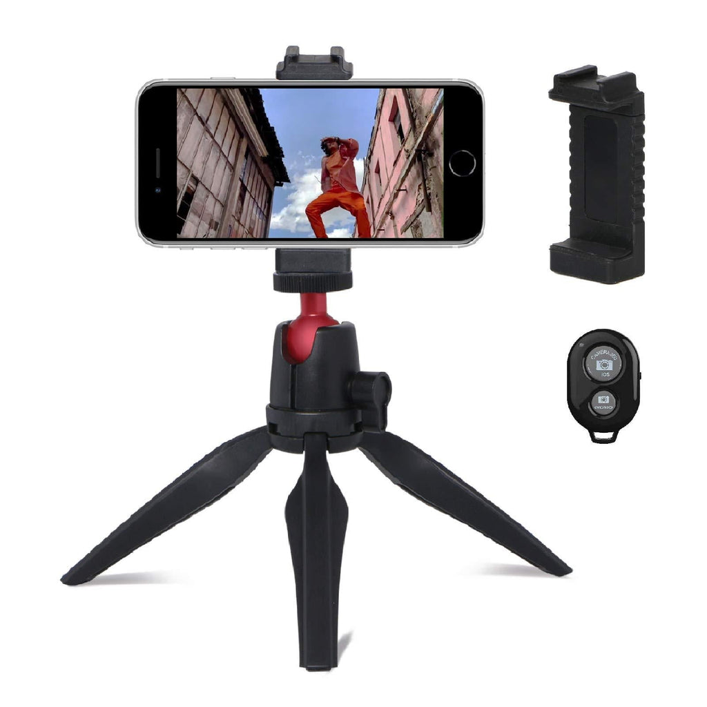 Portable Mini Tripod for iPhone/Camera/Cell Phones Webcam Projector Compact,Desktop Phone Stand Holder with Phone Clip and Wireless Remote