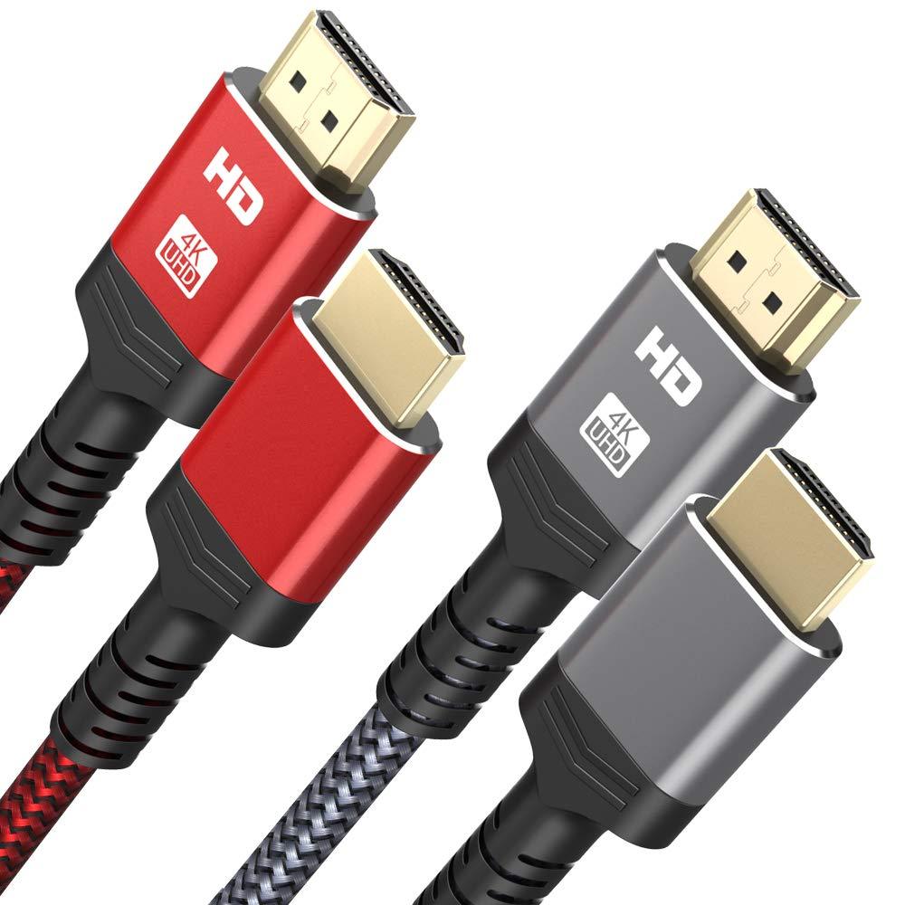 4K HDMI Cable, 2 Pack 10FT Goalfish 18Gbps High Speed HDMI 2.0 Cables, 3D, 2160P, Ethernet - 28AWG Braided HDMI to HDMI Cord - Audio Return(ARC) for UHD TV, Blu-ray, PS4, PS3, PC, Monitor (Grey+Red) 10 Feet