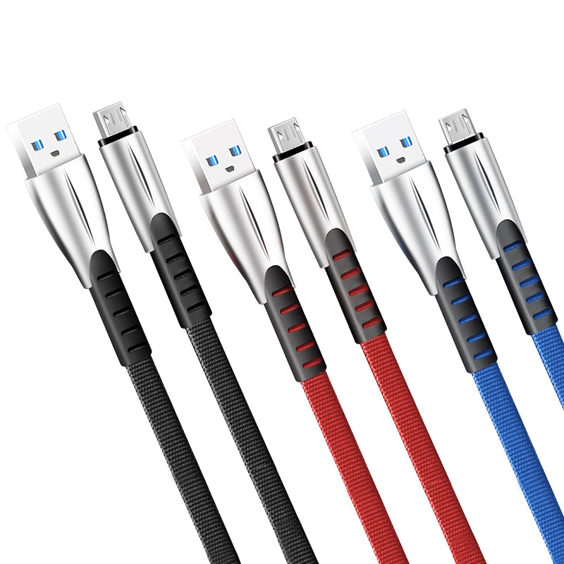 3A Fast Charging Micro USB Cable （Black,Blue and Red 3- Pack 3.3ft）,Android Charger Cord Long Nylon Braided Sync and Fast Charging Cables Compatible with Samsung Galaxy S6 S7 Edge, Android and More Micro USB2