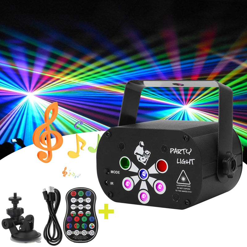 Laser Stage Lights, 6 Lens DJ Disco Party Light, Sound Activated RGB Led Projector, Flash Strobe Light With Remote Control for Christmas Halloween Decorations Birthday Wedding KTV Bar (Black) Black