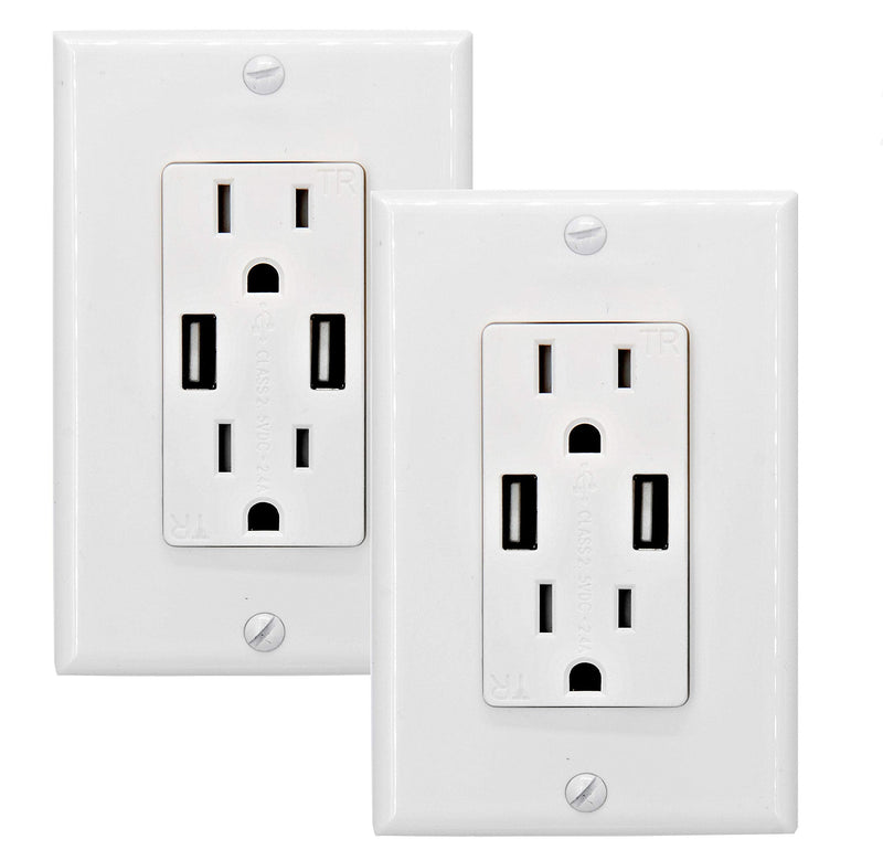 [AUSTRALIA] - OviiTech 2.4 AMP Dual High Speed Wall Mount Charger USB Outlet,15A Tamper Resistant Receptacle, 2 Wall Plate Included,White (2 Pack) 2 Pack 