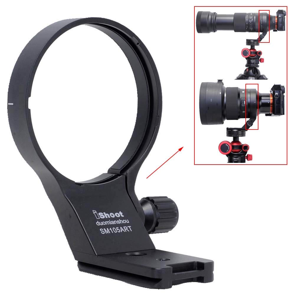 iShoot Lens Collar Tripod Mount Ring Support Holder BracketCompatible with Sigma 105mm f/1.4 DG HSM Art (EF/FX/FE/L Mount) & Sigma 100-400mm f/5-6.3 DG DN OS (E/L Mount) Lens, Bottom is Arca Fit Plate