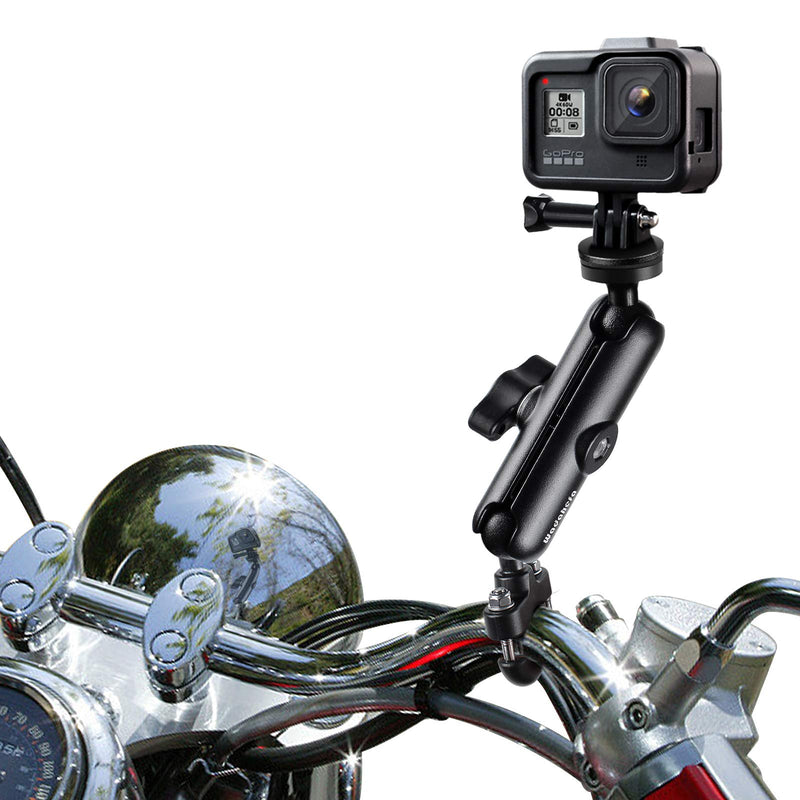 WADAHEFA 360° Rotating Bicycle and Motorcycle Handlebar mounting Bracket, with 1/4 Screw Double Ball Head Aluminum Alloy Clamping arm, for GoPro Hero9/8/7/6/5/sport Camera Accessories.