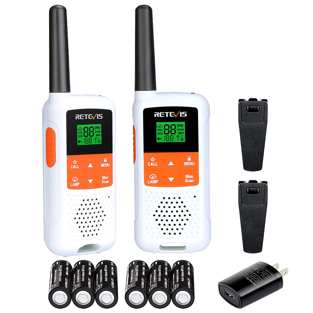 Retevis RT49B Walkie Talkies Rechargeable,Long Range Two Way Radios with NOAA Weather Alart 22 CH for Family Outdoor Climbing Hiking Camping (White,2 Pack) White