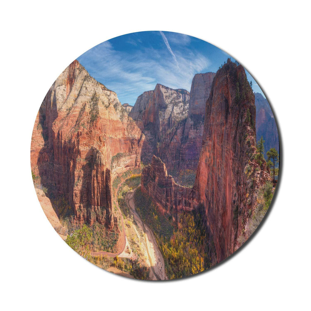Lunarable Zion National Park Mouse Pad for Computers, Breathtaking View of Zion Canyon from Angels Landing Wild Nature Photo, Round Non-Slip Thick Rubber Modern Gaming Mousepad, 8" Round, Red Coffee
