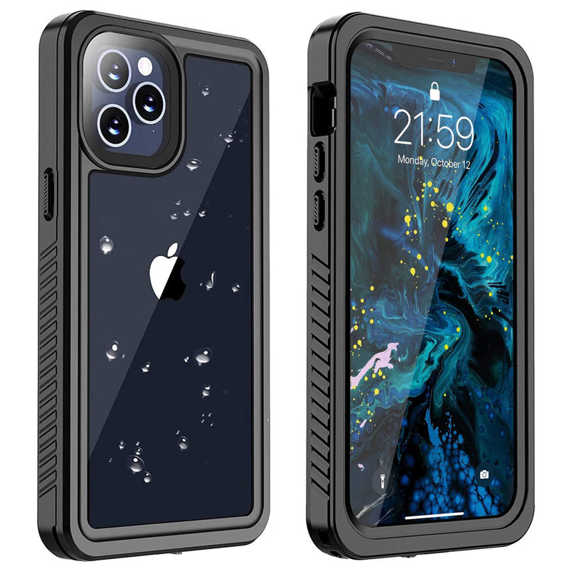 YESHON for iPhone 12 Pro Max Case, iPhone 12 Pro Max Waterproof Case, Built-in Screen Protector Full Sealed Cover, Shockproof IP68 Waterproof Clear Case for iPhone 12 Pro Max 6.7 inch (2020 Released) Black & Clear