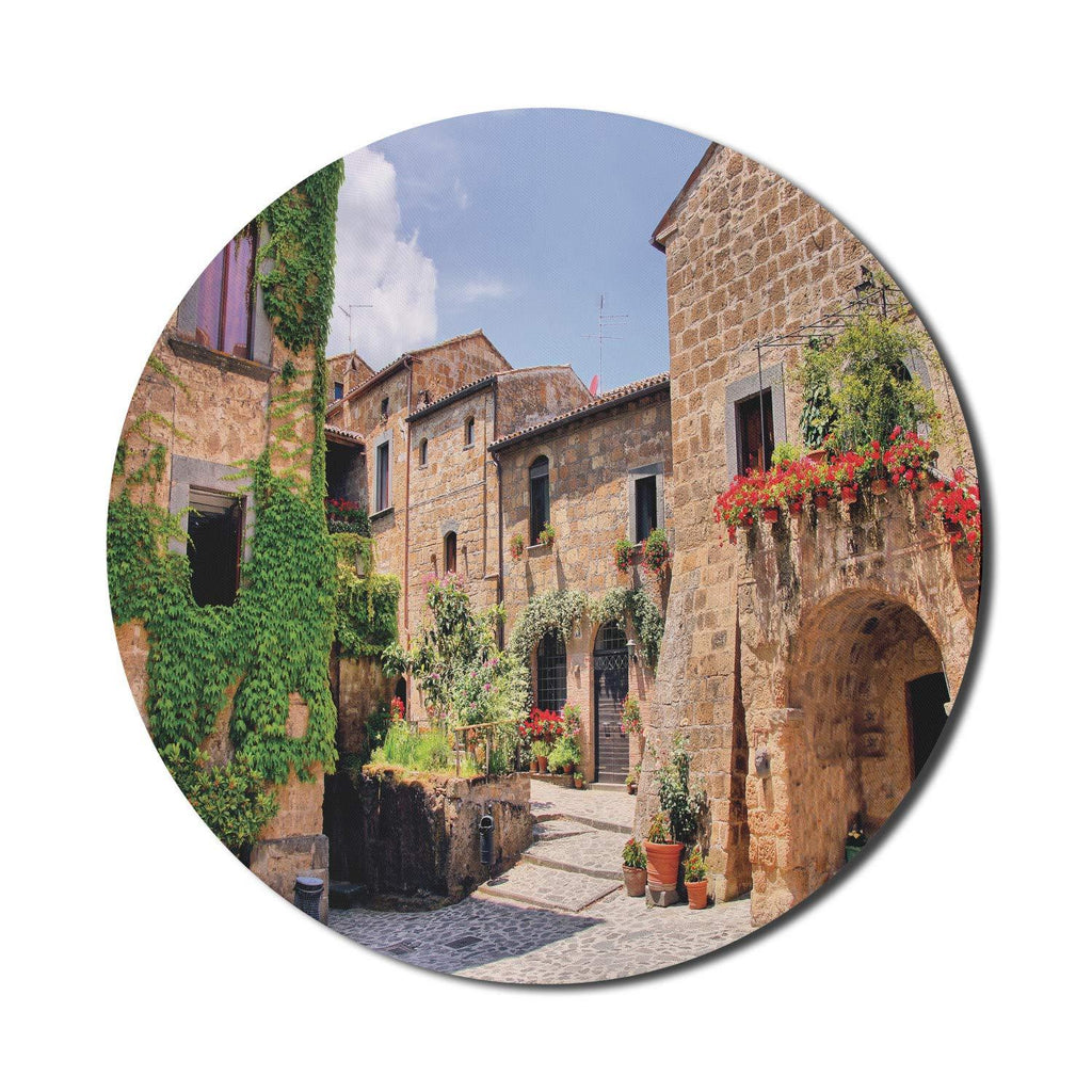 Lunarable Tuscany Mouse Pad for Computers, Italian Streets in Countryside Traditional Brick Houses Old Tuscan Prints, Round Non-Slip Thick Rubber Modern Gaming Mousepad, 8" Round, Brown