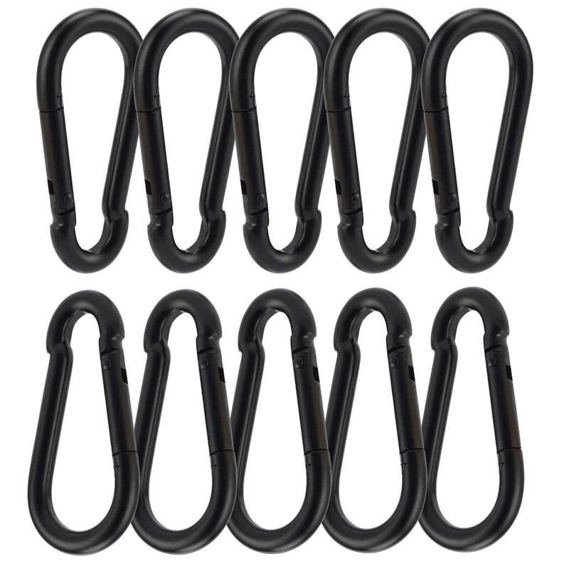 3 Inch Carabiner Spring Snap Hook Steel Clip Link Buckle Heavy Duty 8x80mm 10 Pcs for Outdoor Camping Hiking Hammock Swing, Black