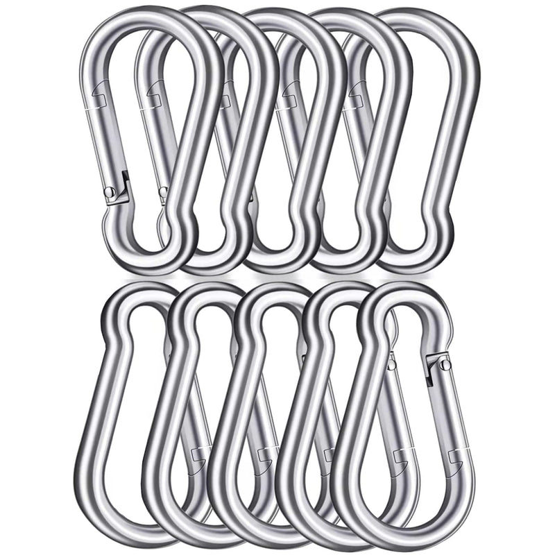 DOPHYRANIX 3 Inch Carabiner Spring Snap Hook Steel Clip Link Buckle Heavy Duty 8x80mm 10 Pcs for Outdoor Camping Hiking Hammock Swing, White