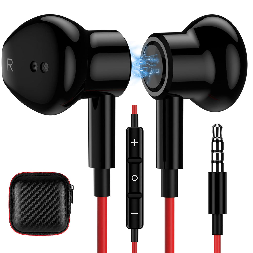 TITACUTE 3.5mm Earbuds Noise Canceling Headphones with Microphone Magnetic in-Ear Stereo Wired Jack Earphones for Samsung S10 S9 S8 Galaxy A12 A13 A51 A53 Google Pixel 4a 3a 5a iPhone 6 6s 5 Black Red