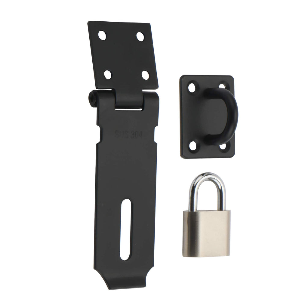 Alise MST009-B Door Clasp Hasp Latch Lock with Padlock,One Set Black Finish 4 Inch
