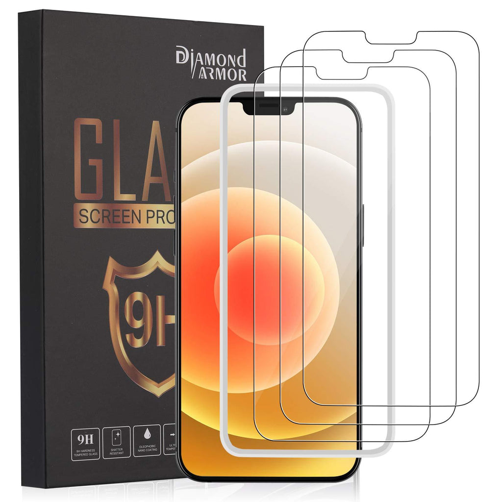 3-Pack DIAMOND ARMOR Screen Protector Compatible with iPhone 12 5G and iPhone 12 Pro 5G 6.1-inch, Tempered Glass 9H Hardness Alignment Frame Installation