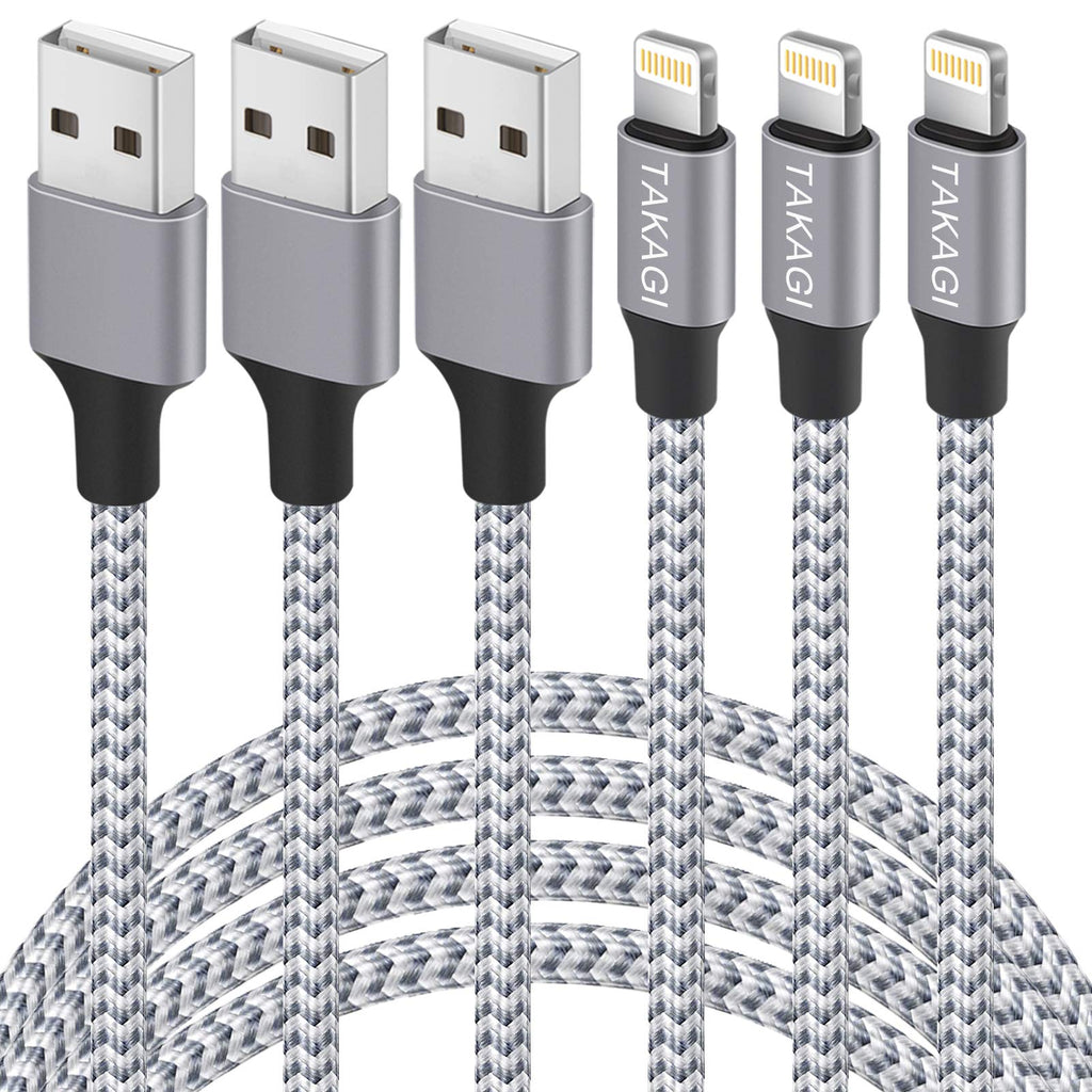 iPhone Charger, TAKAGI 3Pack 6FT Nylon Braided Lightning to USB Cable Power Fast Charging Data Sync Transfer Cord[Apple MFi Certified]Compatible with iPhone 12 11 Pro Max XS XR X 8 7 Plus 6S SE iPad White