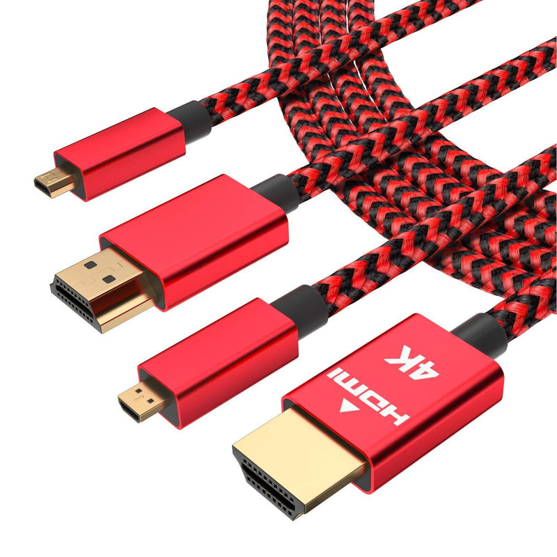4K Micro HDMI Cable 6.6FT(2-Pack), UseBean Micro HDMI to HDMI Cord 4K@60HZ, Compatible with GoPro Hero 8/7/6/5, Raspberry Pi 4,Sony Camera A6000 A6300,Nikon Z50/B500,Canon RED