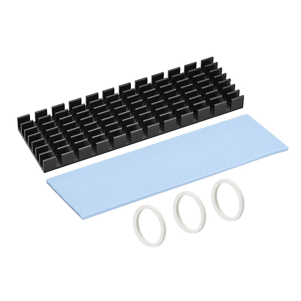 uxcell M.2 Aluminum Heatsink Kit 70x22x6mm Slotted Design Black with Silicone Thermal Pads for 2280 SSD