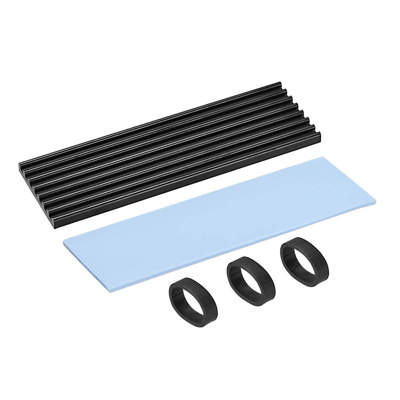 uxcell Aluminum Heatsink Kit 70x22x3mm Black with Silicone Thermal Pads for M.2, for 2280 SSD