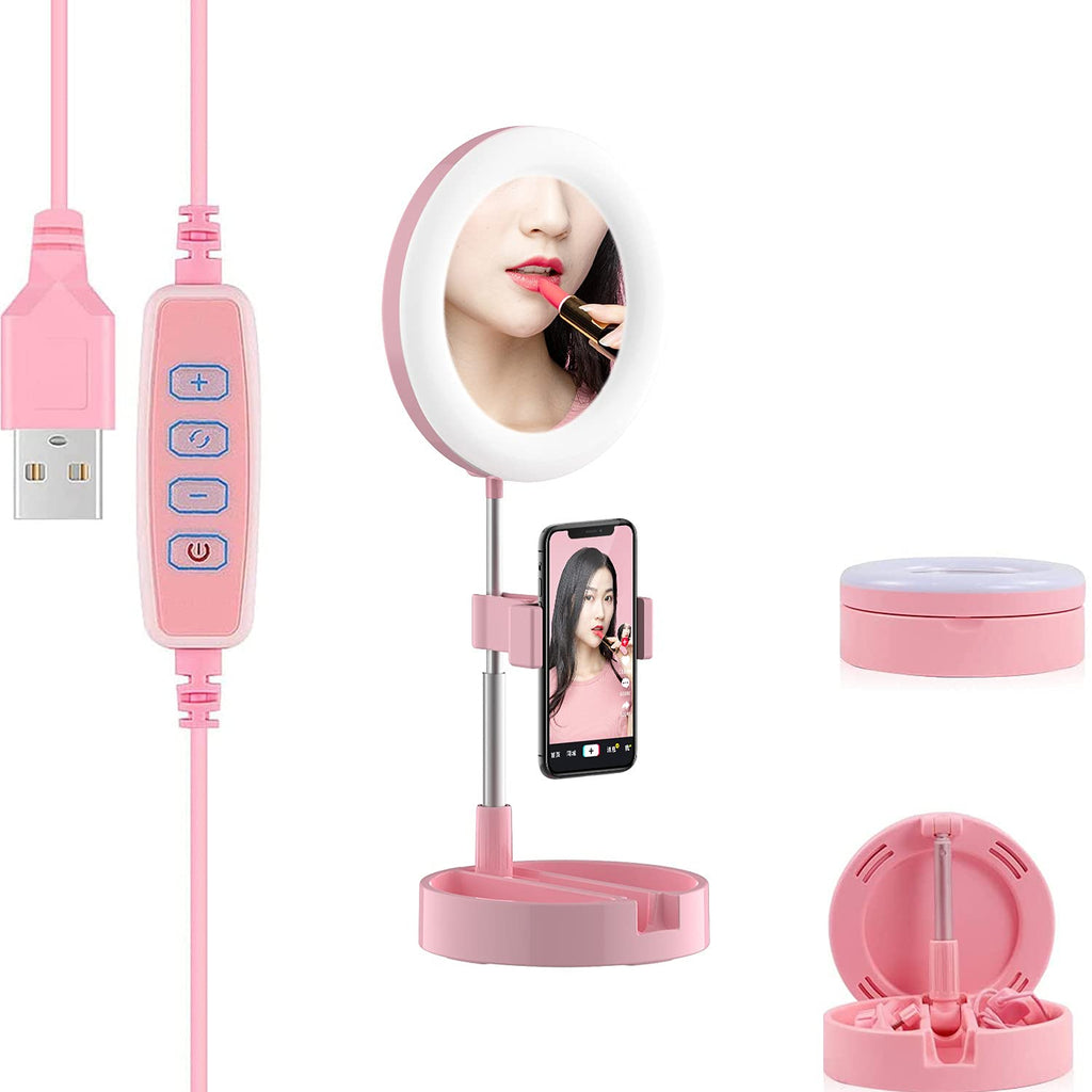 Ring Light Selfie Ring Light Cell Phone Fill Light LED Ring Light with Makeup Mirror for Makeup / Photography / YouTube Video / Vlog / TIK Tok / Live, Compatible with iPhone and Android