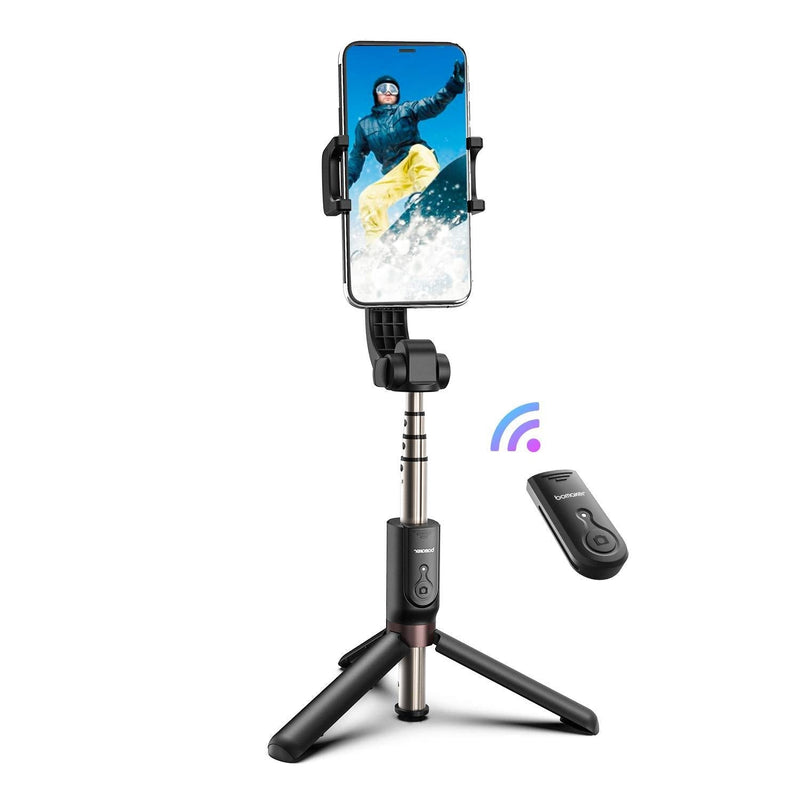 BOMAKER Foldable Gimbal Stabilizer, Extendable Cell Phone Tripod Selfie Stick with Bluetooth Wireless Remote, Compatible with iPhone Android Smartphone