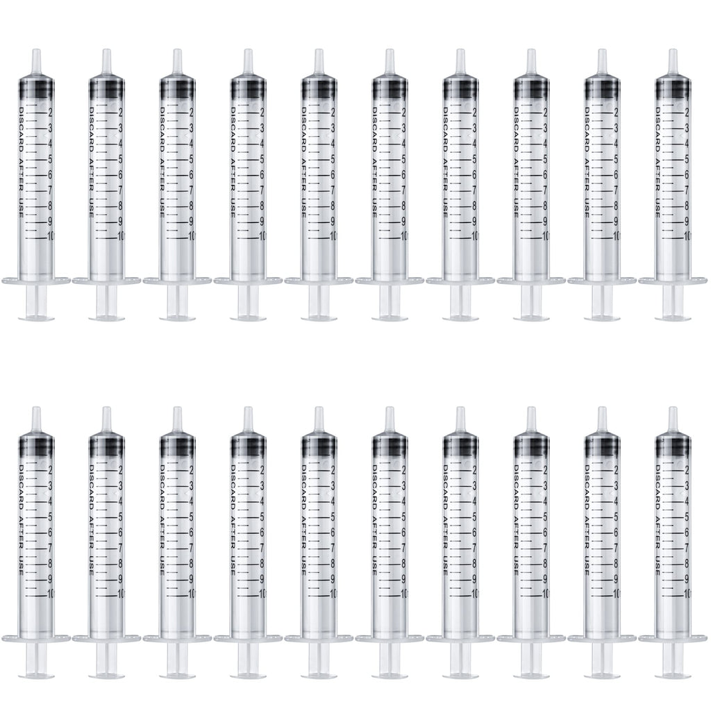20 Pack plastic Syringes (10 ML), Plastic Garden Industrial Syringes for Scientific Labs, Measuring, Watering, Refilling, Filtration Multiple Uses 10 ML