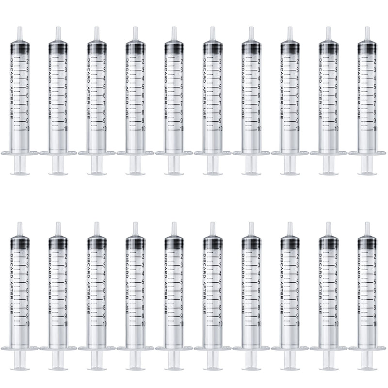 20 Pack plastic Syringes (10 ML), Plastic Garden Industrial Syringes for Scientific Labs, Measuring, Watering, Refilling, Filtration Multiple Uses 10 ML