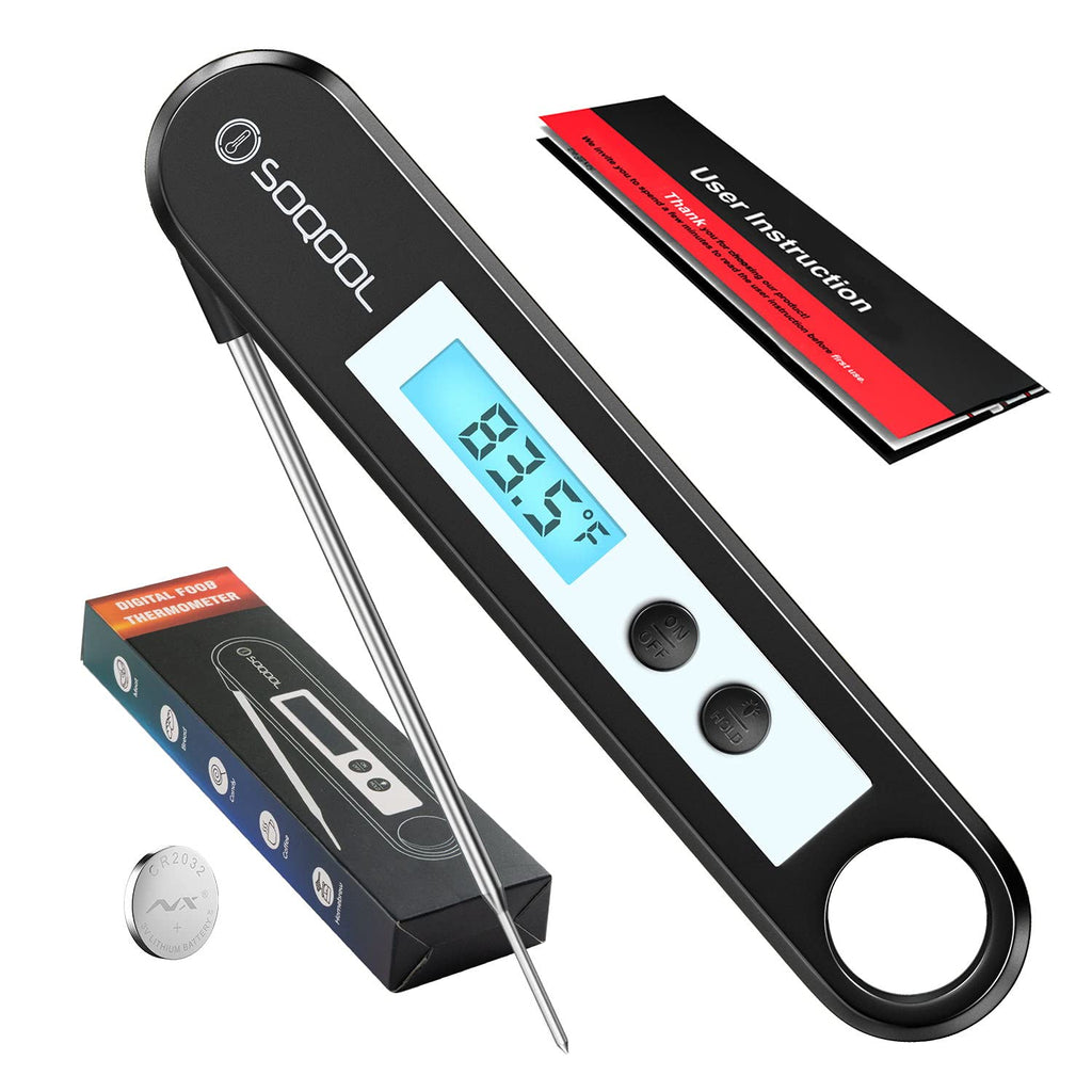 Meat Thermometer[Upgraded 2021], Candy and Food Thermometer for Cooking, SOQOOL Digital Instant Read Meat Thermometer for Kitchen Oil Deep Fry BBQ Grill, Folding Probe Backlight & Calibration Function