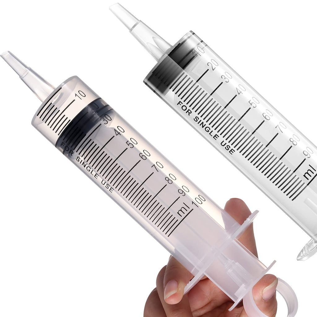 2 Pack Large Syringes (100 ML), Plastic Garden Industrial Syringes for Scientific Labs, Measuring, Watering, Refilling, Filtration Multiple Uses ，More Size Choice：150ML 100 ML
