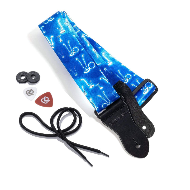 KLIQ Vintage Woven Artist Series Guitar Strap for Acoustic and Electric Guitars + 2 Free Rubber Strap Locks, 2 Free Guitar Picks and 1 Free Lace | Terylene Printed |"A Little Blue" by KLA "A Little Bit Blue"