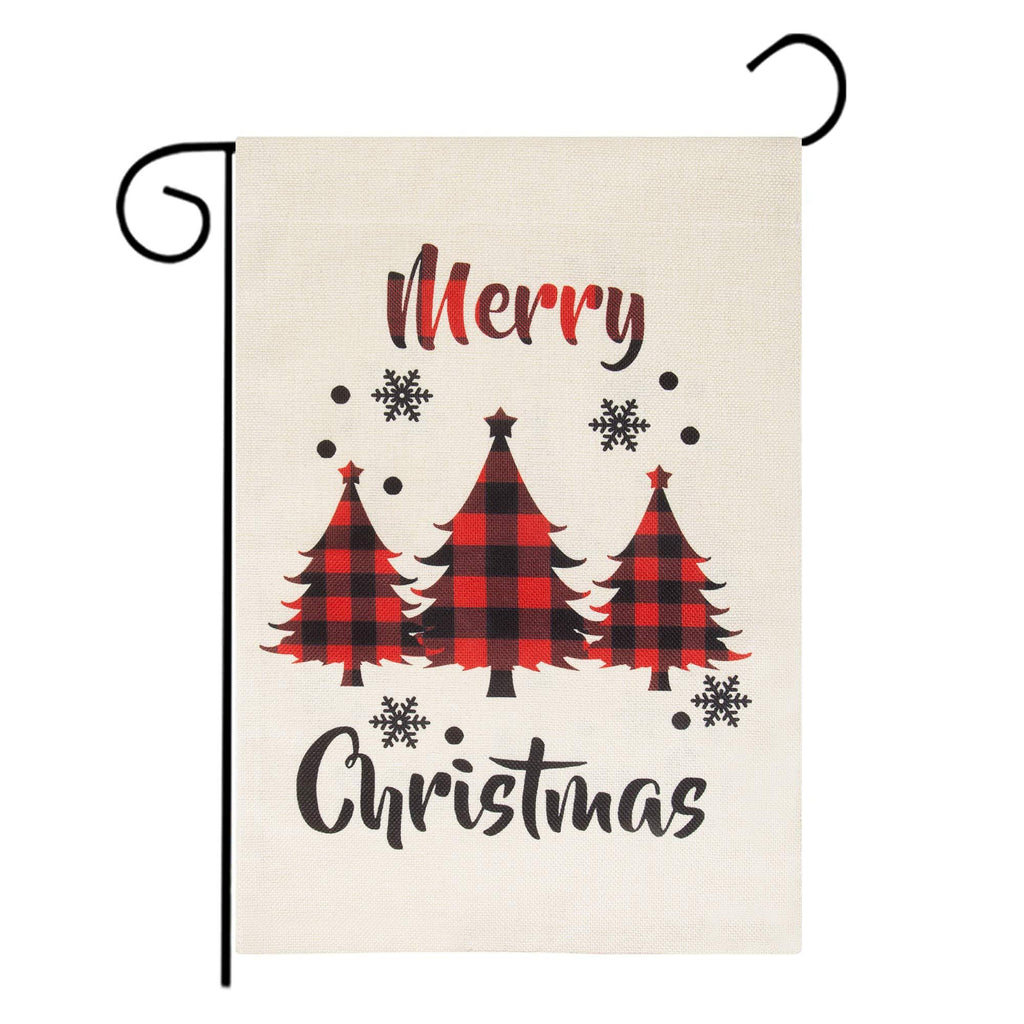 Roberly Merry Christmas Garden Flag, Vertical Christmas Flag with Buffalo Check Plaid Tree, Double-Sided Christmas Yard Flag Xmas Quote Winter Garden Flag for Outdoor Decoration (12.5" x 18")
