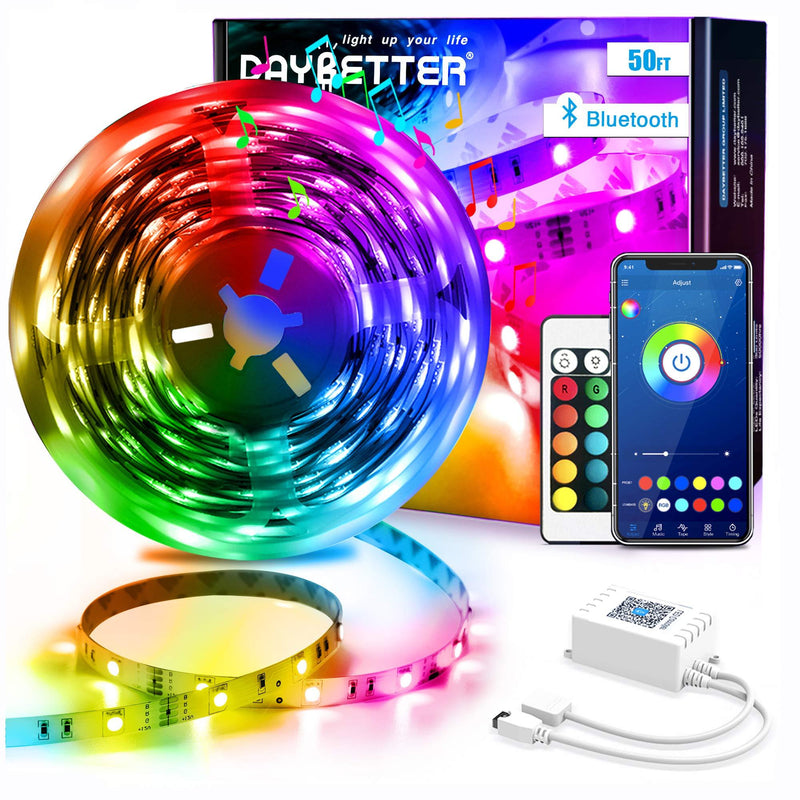 Daybetter Led Strip Lights 50ft Smart Light Strips with App Control Remote, 5050 RGB Led Lights for Bedroom, Music Sync Color Changing Lights for Room Party