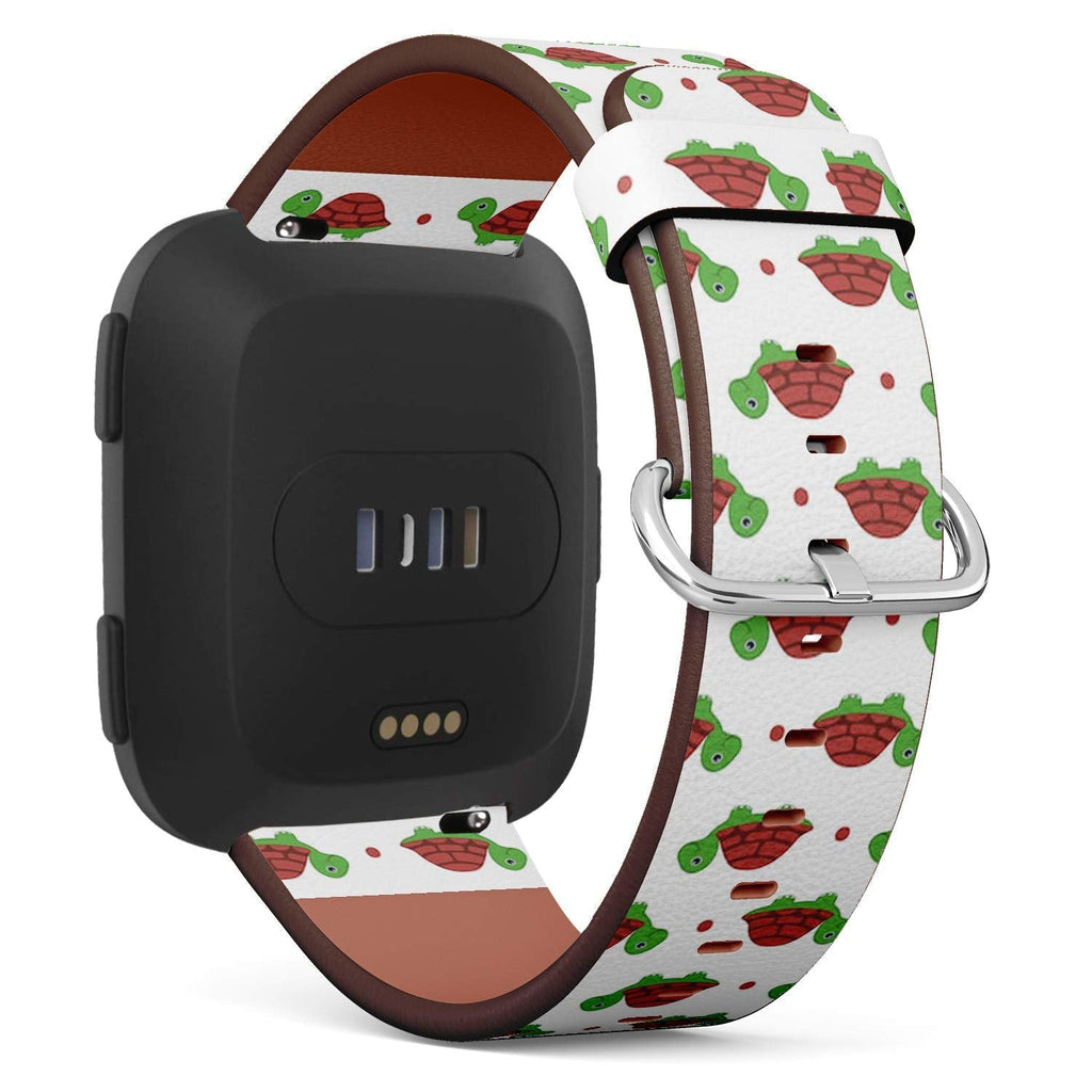 Compatible with Fitbit Versa,Versa 2, Versa SE, Versa Lite - Replacement Leather Wristband Watch Band Strap Bracelet for Men and Women - Cute Cartoon Turtle