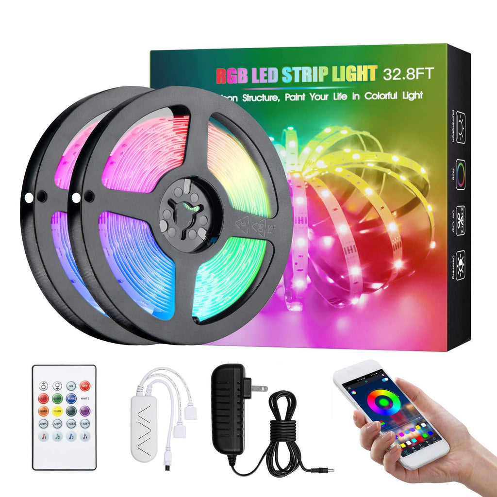 Amico LED Strip Lights 32.8ft RGB Music Sync Tape Light Color Changing Rope Lights with Remote APP Control DIY LED Lights for TV Kitchen Bedroom Party Bar Home Decoration