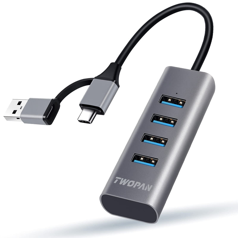 TWOPAN USB to USB Hub & USB C Hub T1-AC, USB C to USB 3.0 High Speed Ports Hub, 4-Port USB 3.0 Hub Adapter for MacBook, Tablet and Smartphone, Space Gray(Gray AC) Gray AC