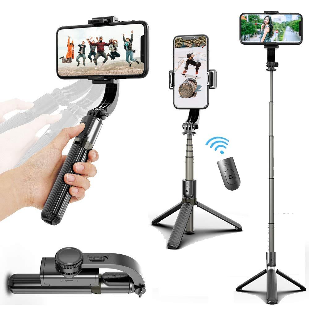 3 in 1 Phone Gimbal Stabilizer with Bluetooth Wireless Remote, Auto Balance 360° Rotation Selfie Stick Tripod, Portable Phone Holder Gimbal for Smartphones Vlog Video Youtuber Tiktok Black