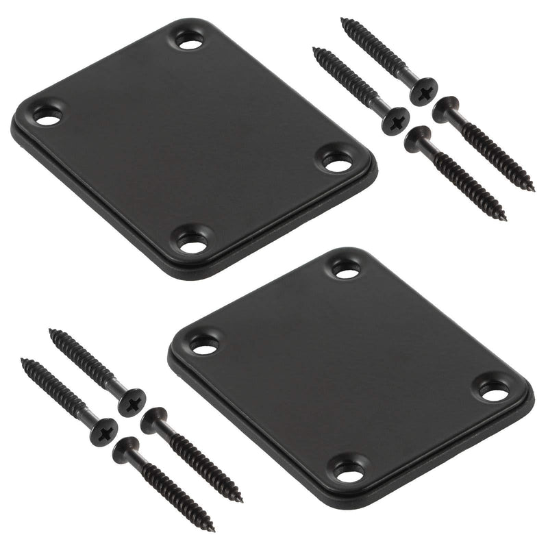 Randon 2 Pcs Metal Guitar Neck Plate Standard 4 Holes with Screws 64 x 51mm Compatible with Strat Tele Style Electric Guitar Jazz Bass Parts Replacement (Black) Black