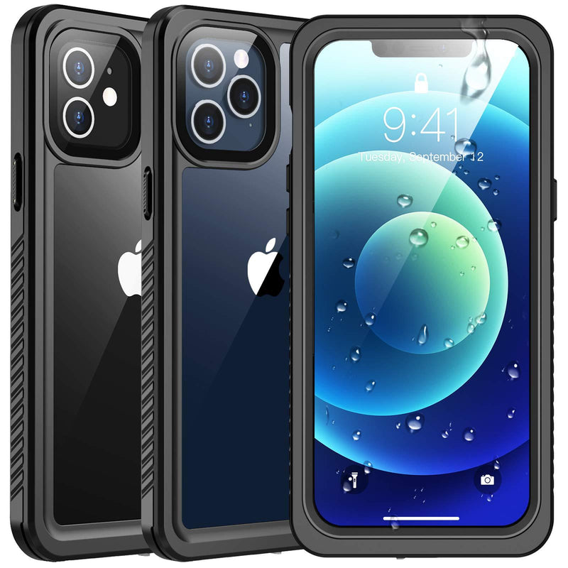 SPIDERCASE Waterproof Case Compatible with iPhone 12 /Compatible with iPhone 12 Pro, Case with Built-in Screen Protector, Black/Clear