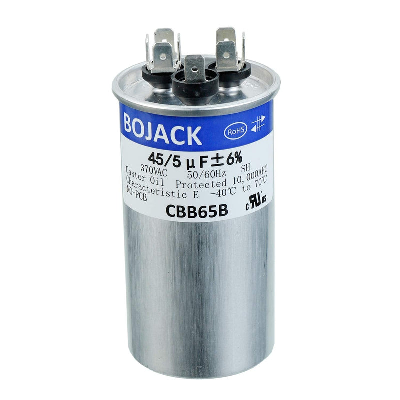 BOJACK 45+5uF 45/5MFD ±6% 370V CBB65 Dual Run Circular Start Capacitor for AC Motor Run or Fan Start or Condenser Straight