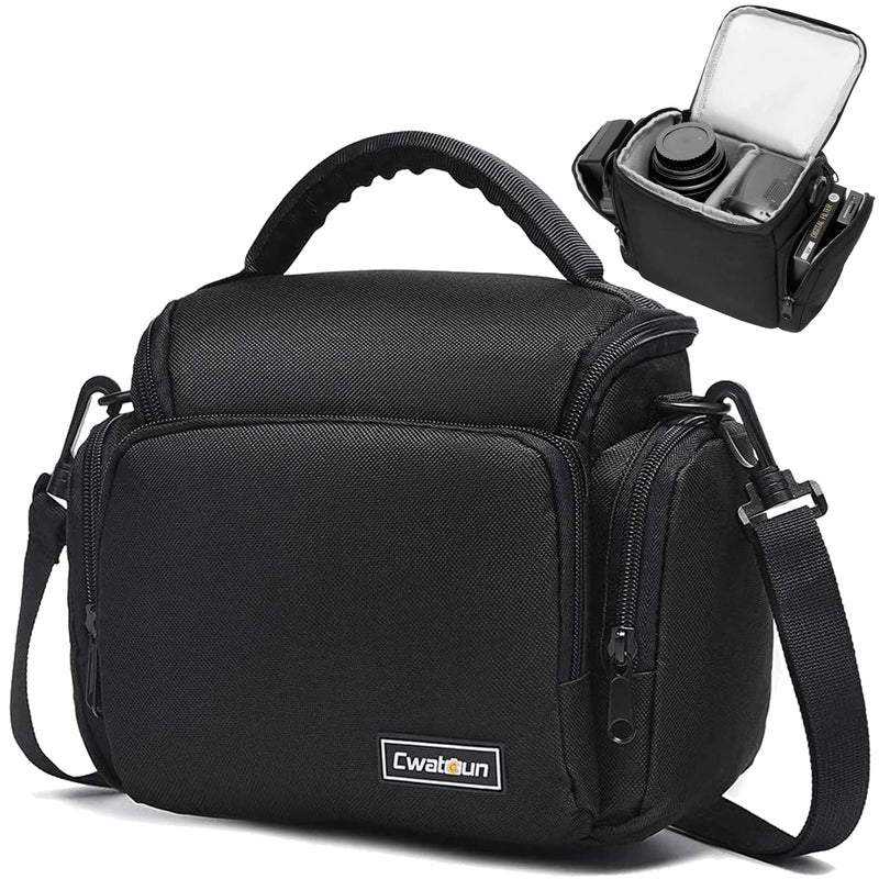 Cwatcun Single Shoulder Crossbody Compact Camera Bag Case Compatible for Canon Nikon Sony SLR DSLR Mirrorless Cameras and Lenses Waterproof Black 1.0 BLACK S
