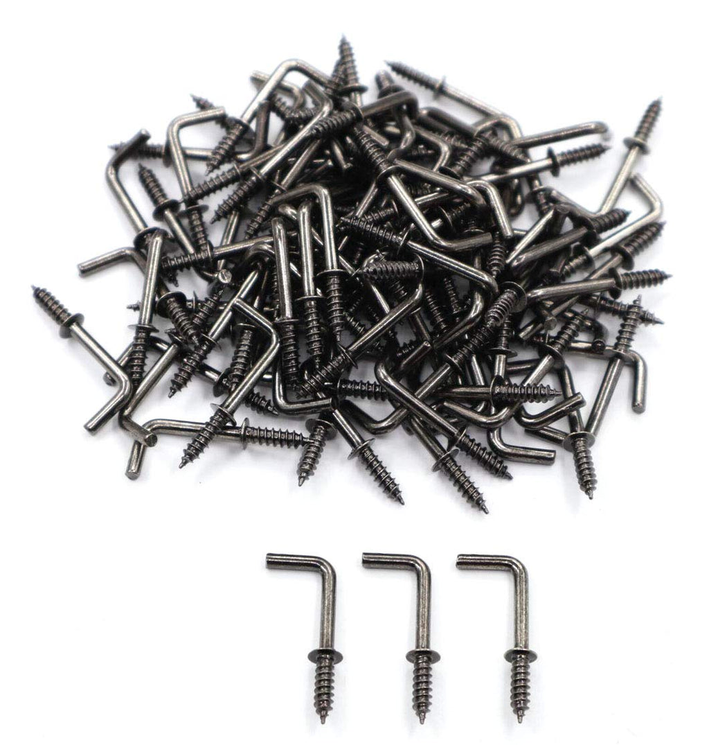 IDEALSV 100 Pcs Black Bronze Screw in Hooks Small 5/8" L Shape Hooks 1 Shape Right Angle Hooks 7 Shape Medal Screw Hooks