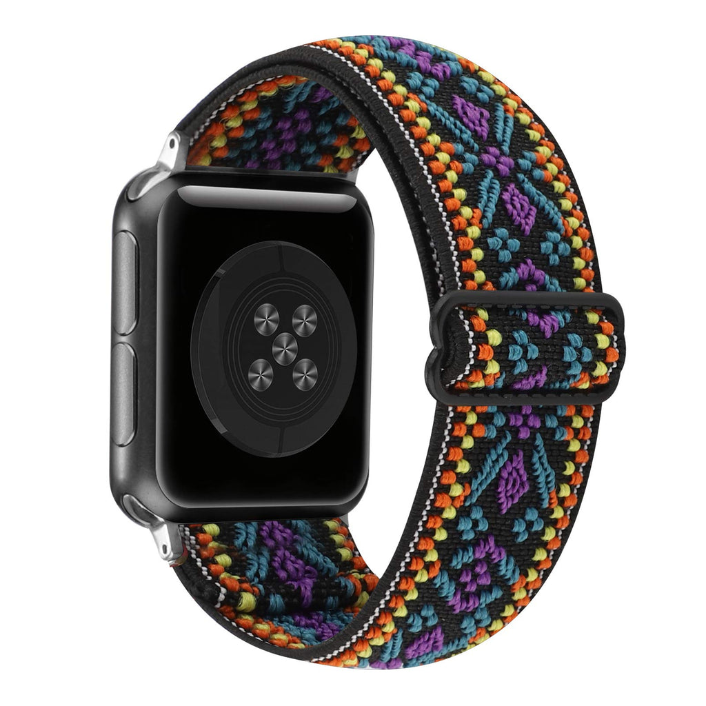 Adjustable Stretchy Solo Loop Nylon Strap Compatible with Apple Watch Elastic Band 38mm 40mm 42mm 44mm iWatch Series SE/6/5/4/3/2/1 Aztec Boho 38mm/40mm