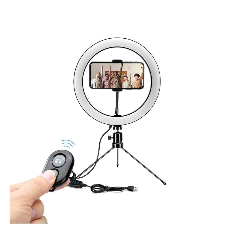 LED Ring Light 10" with Adjustable Tripod Stand & Shutter Remote, Desk Makeup Selfie Ringlight Phone Holder with 3 Light Modes 10 Brightness Level for YouTube, Tiktok, Live Stream, Photography
