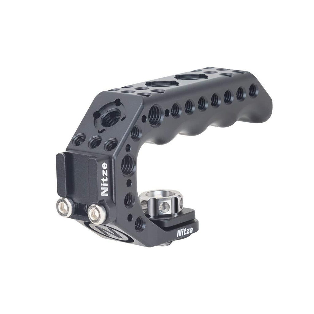 Nitze Mini Stinger Handle Universal Mini Top Handle Grip for Camera Cage with 3/8” ARRI Locating Pins and Cold Shoe Adapter - PA28M-BK