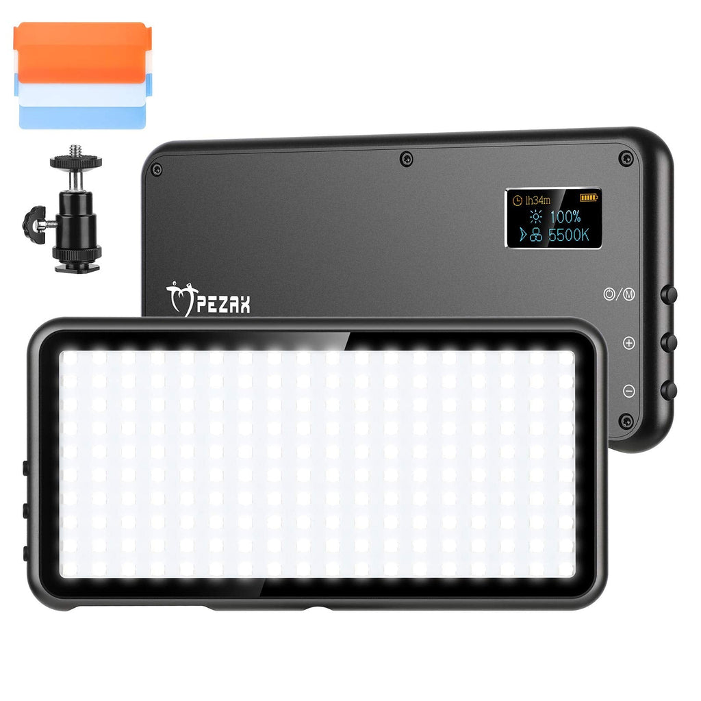 PEZAX 4000mAh Rechargeable Mountable Bicolor LED Video Light with Mini Panel for Professional DSLR Cameras | Photo Video Lighting | Long Battery Life | Fits Iphone, Sony, Canon, Nikon, Fuji, Panasonic Black
