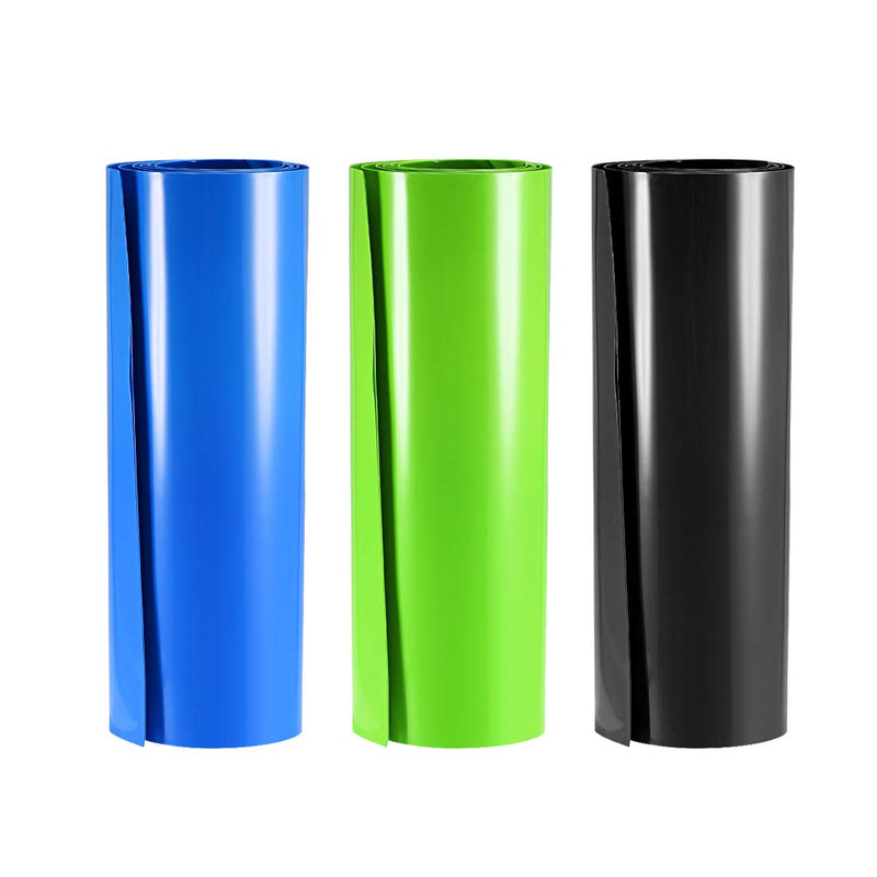 uxcell Battery Wrap, 210mm Flat Width 133mm Dia 1m PVC Heat Shrink Tube Wraps for Big Battery Pack Blue&Black&Green 3pcs