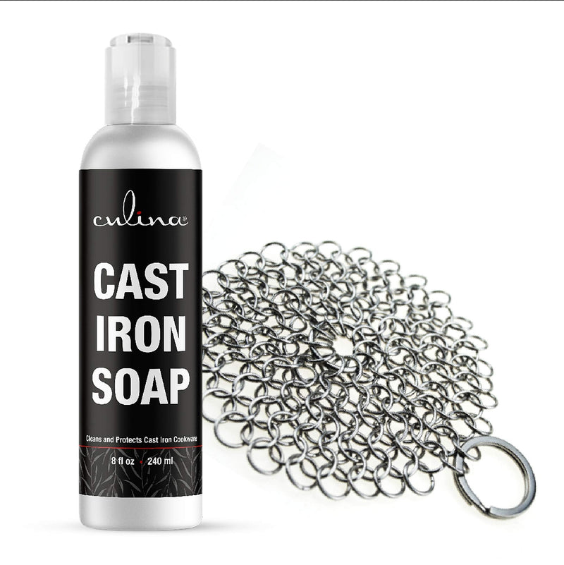 Culina Cast Iron Soap & Stainless Scrubber | All Natural Ingredients | Best for Cleaning, Non-stick Cooking & Restoring | for Cast Iron Cookware, Skillets, Pans & Grills!…