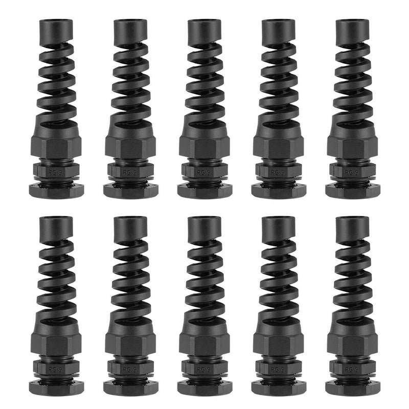 uxcell PG9 Cable Gland 4mm-8mm Wire Hole Waterproof Nylon Joint Adjustable Locknut with Strain Relief Black 10pcs