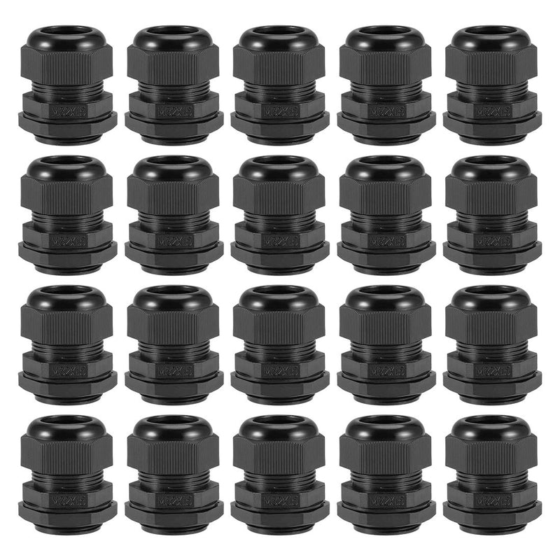 uxcell M32x1.5 Cable Gland 16mm-21mm Wire Hole Waterproof Nylon Joint Adjustable Locknut with Washer Black 20pcs M32