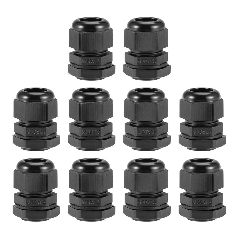 uxcell M20x1.5 Cable Gland 6mm-12mm Wire Hole Waterproof Nylon Joint Adjustable Locknut with Washer Black 10pcs M20