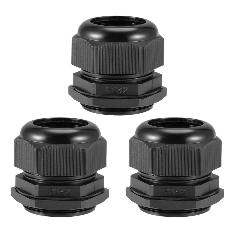 uxcell PG42 Cable Gland 32mm-38mm Wire Hole Waterproof Nylon Joint Adjustable Locknut with Washer Black 3pcs