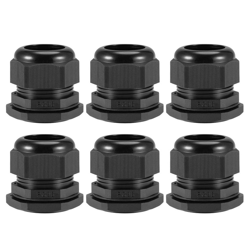 uxcell PG36 Cable Gland 22mm-32mm Wire Hole Waterproof Nylon Joint Adjustable Locknut with Washer Black 6pcs
